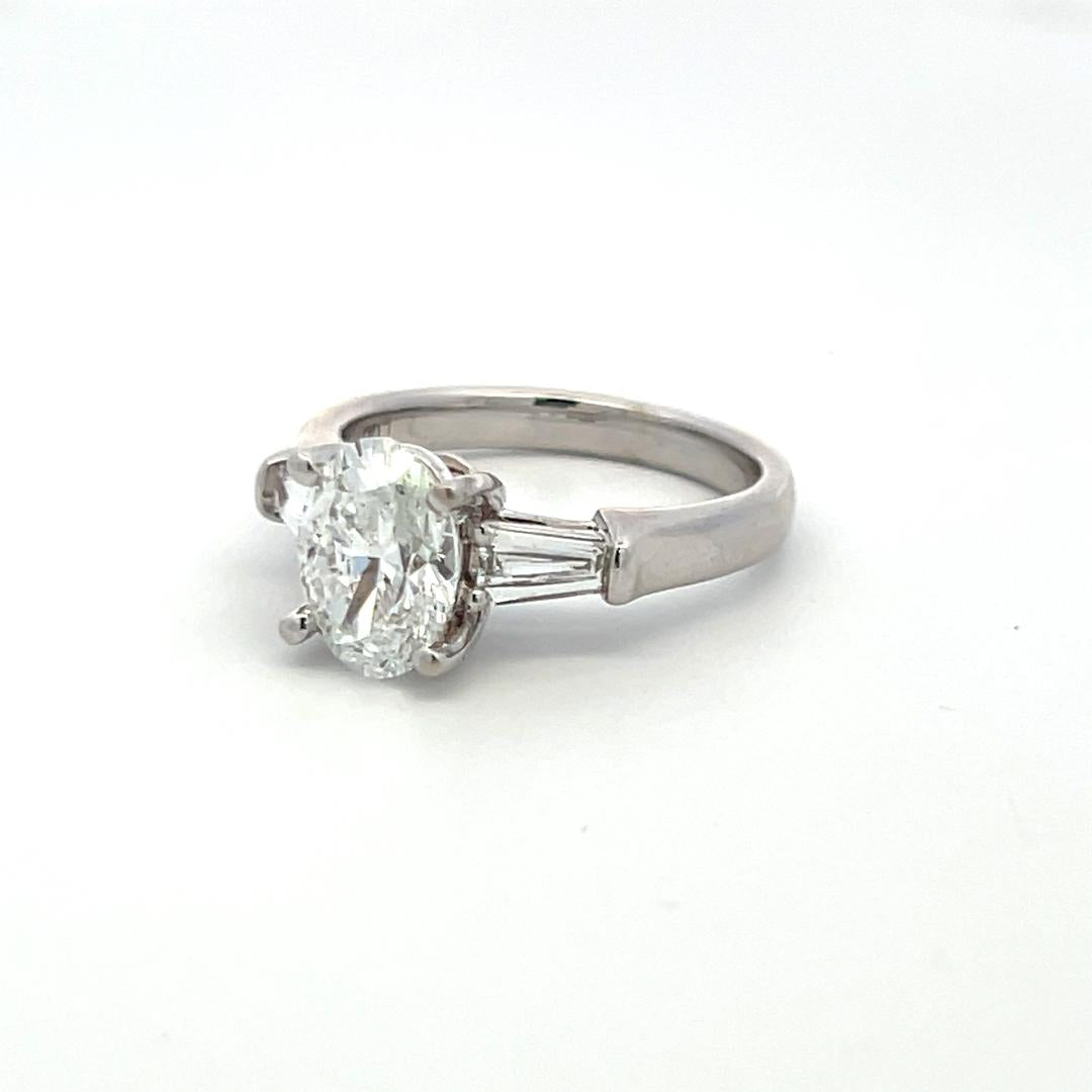 2.25 Carat Oval and Baguette Lab-Grown Diamond 14K White Gold Engagement Ring