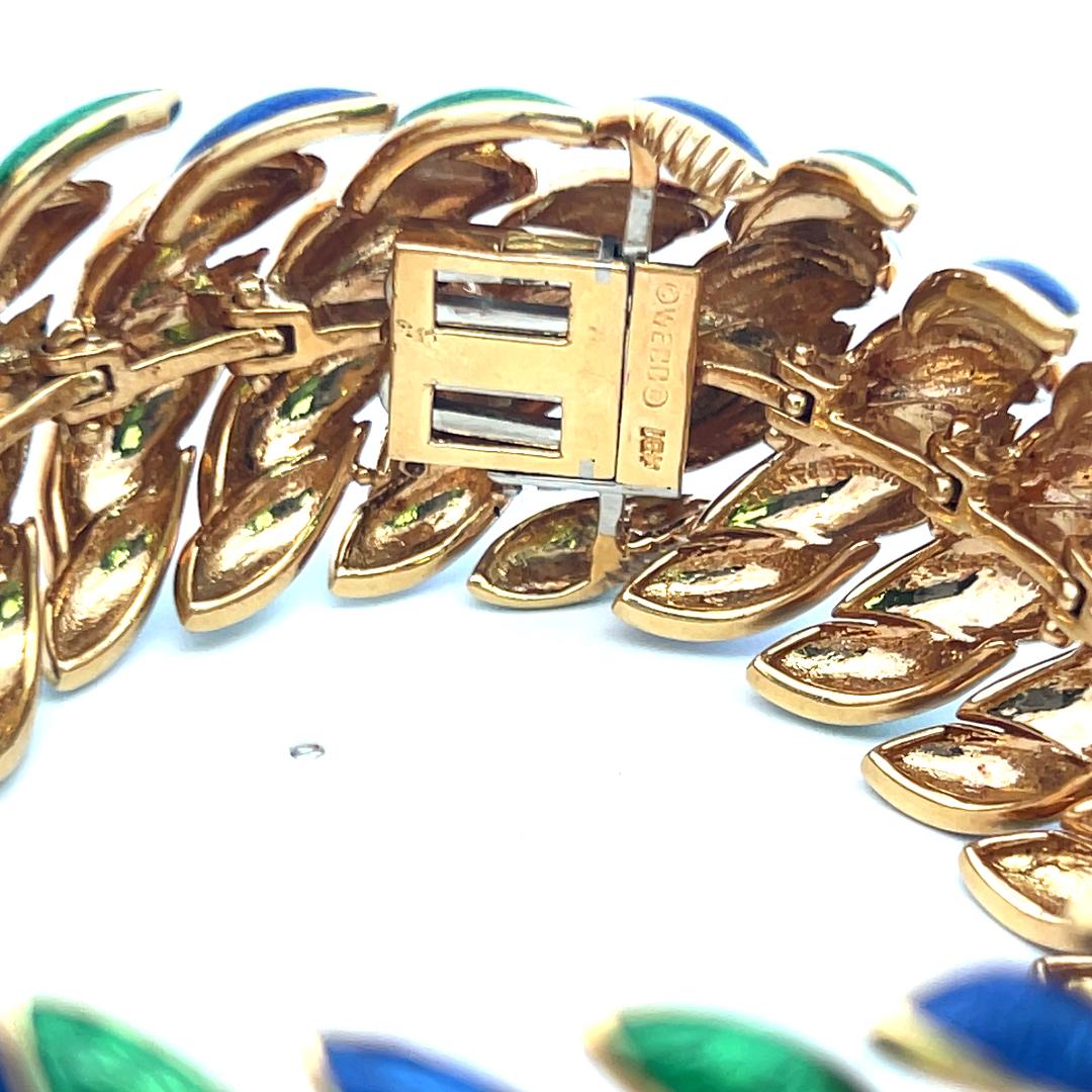 David Webb Vintage 97.20 Grams Enamel and 18 Karat Yellow Gold Link Bracelet