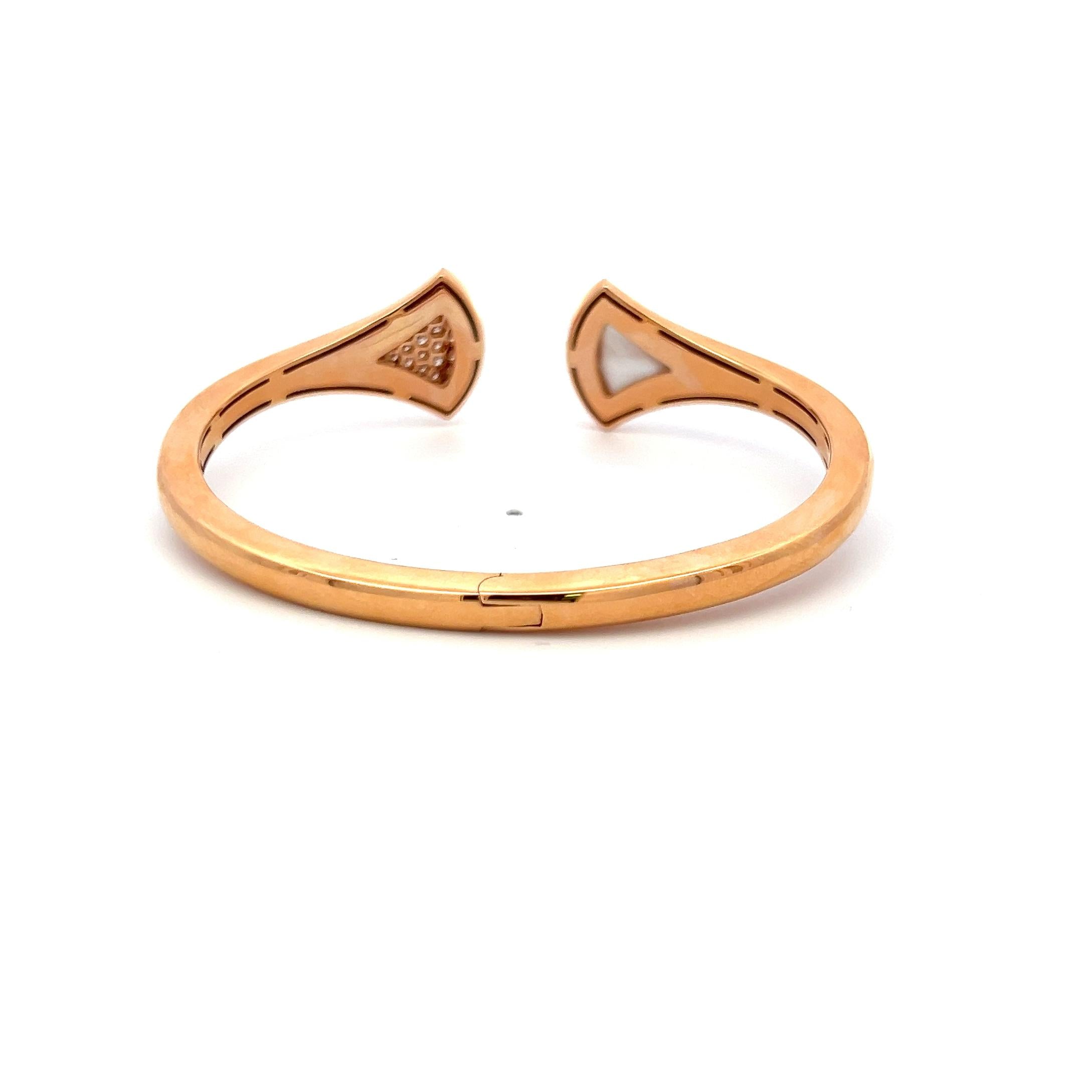 Bvlgari 0.16 Carat Round Brilliant Diamond 18 Karat Rose Gold Cuff Bracelet