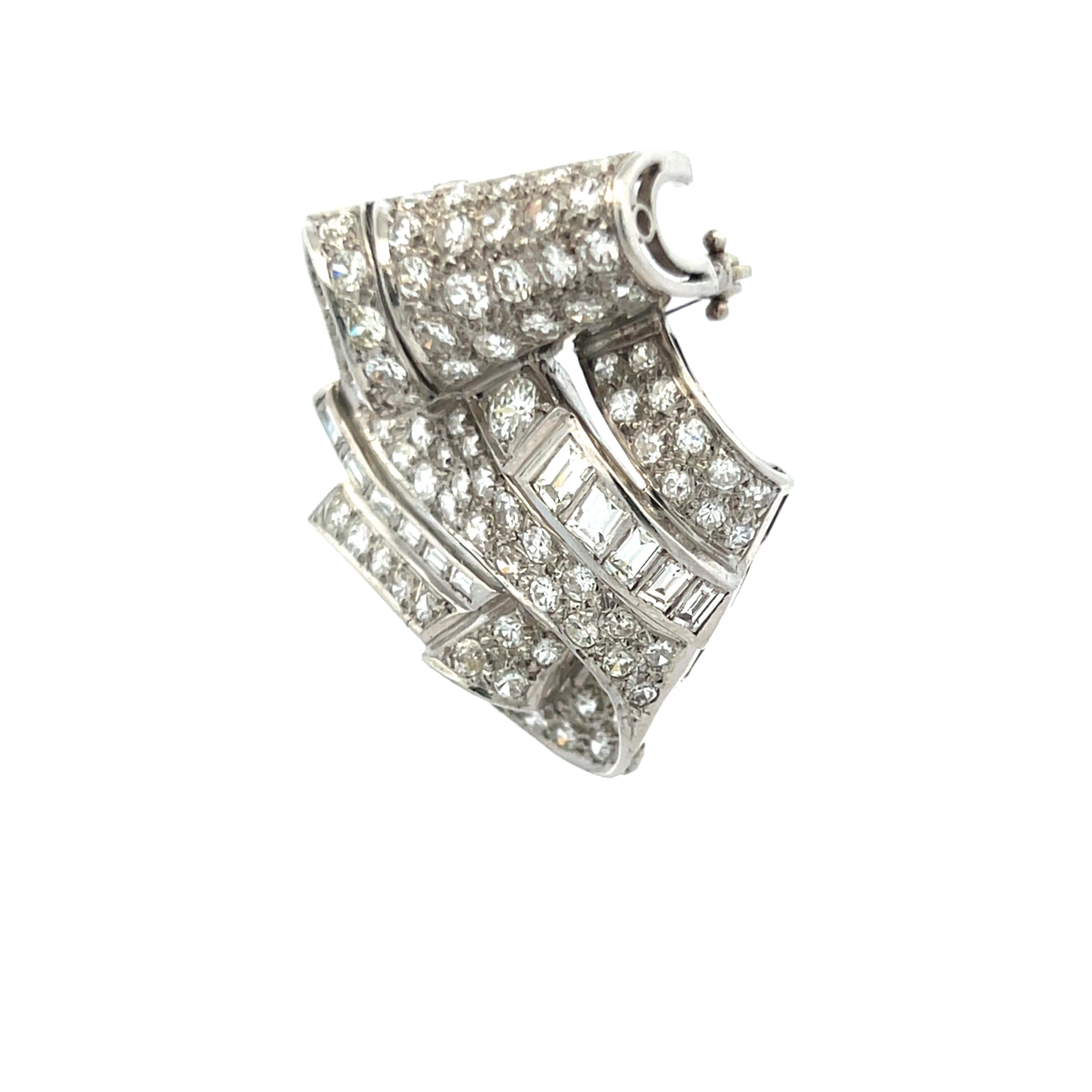 6.00 Carat Round Brilliant and Emerald Cut G SI1 Diamond Platinum Pin Brooch