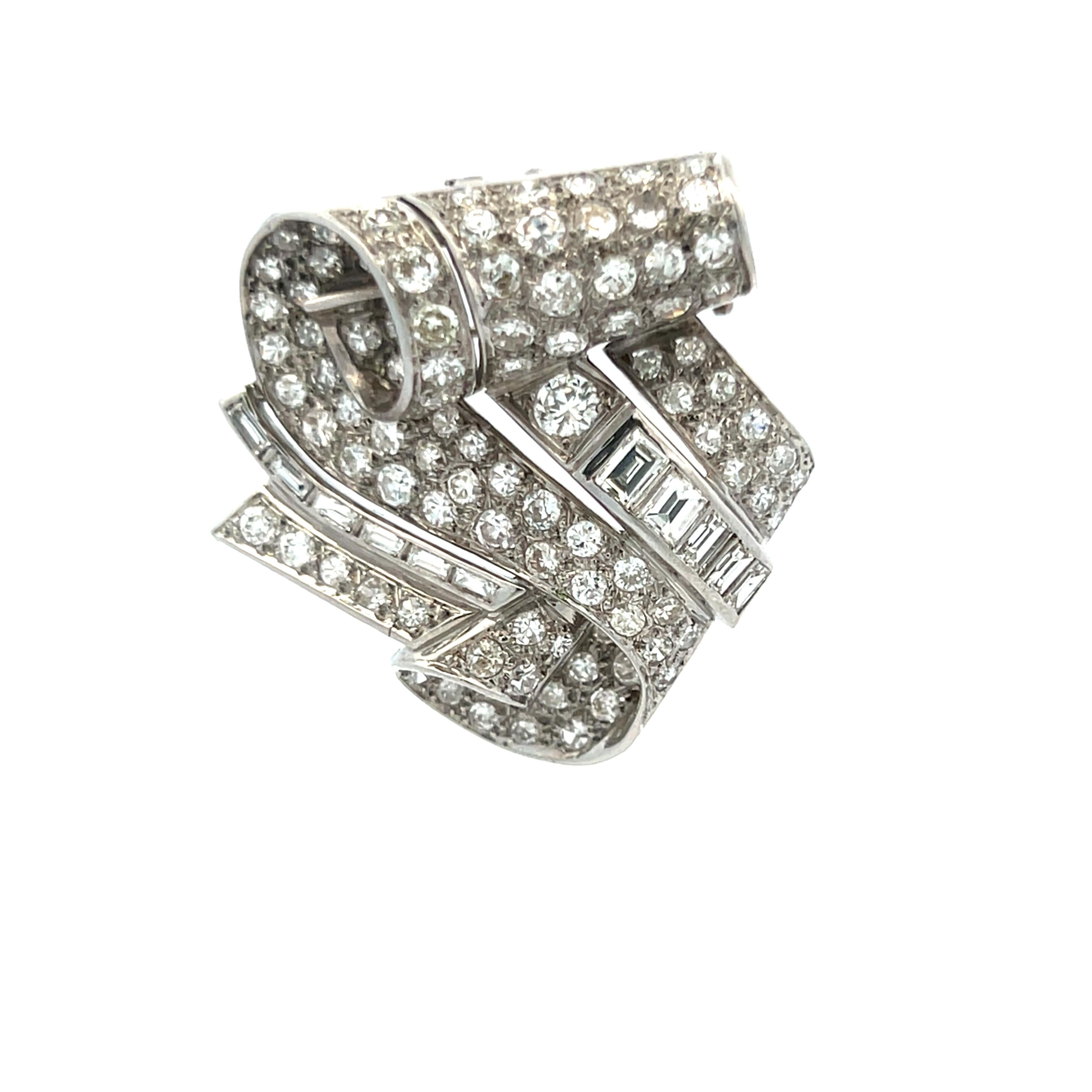 6.00 Carat Round Brilliant and Emerald Cut G SI1 Diamond Platinum Pin Brooch