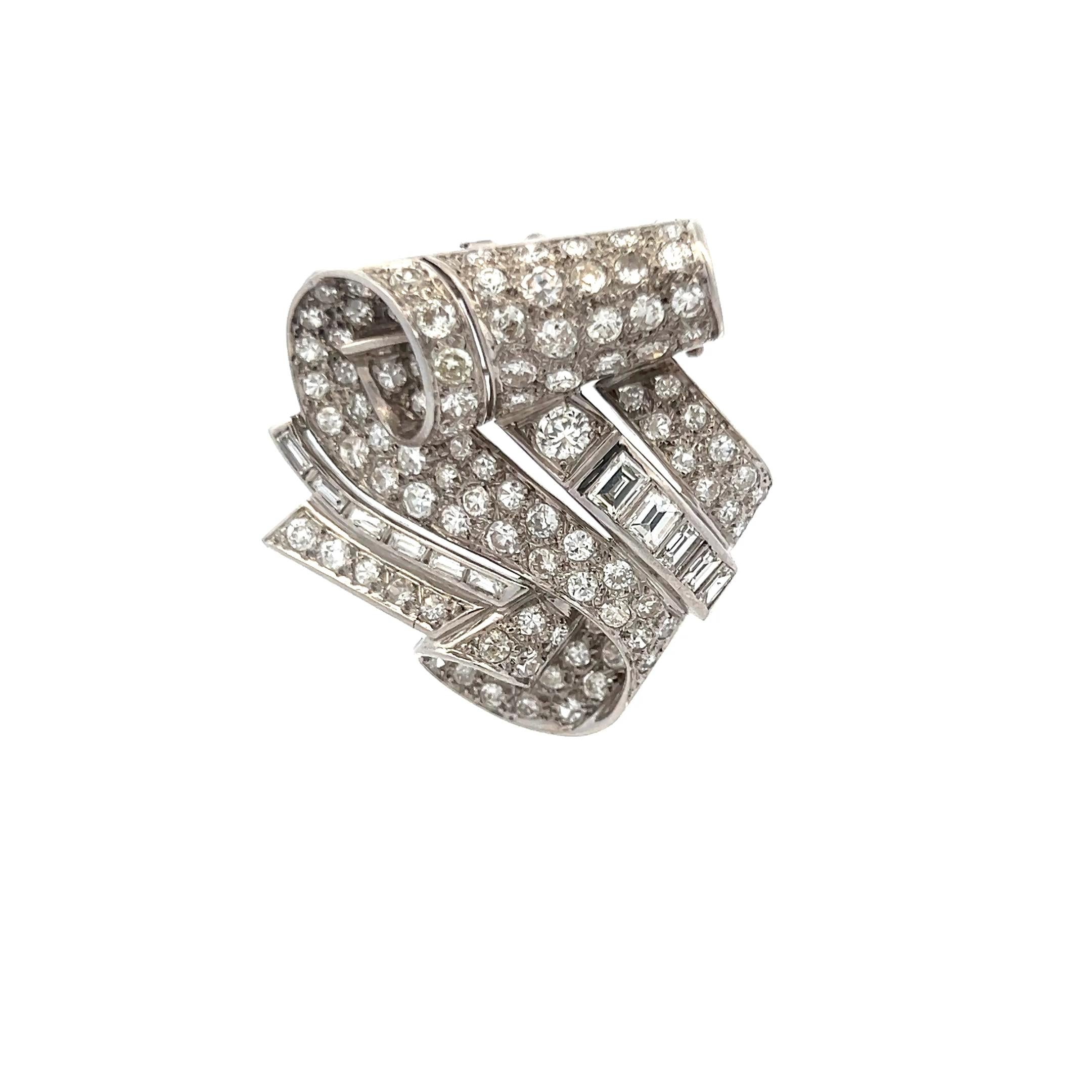 6.00 Carat Round Brilliant and Emerald Cut G SI1 Diamond Platinum Pin Brooch