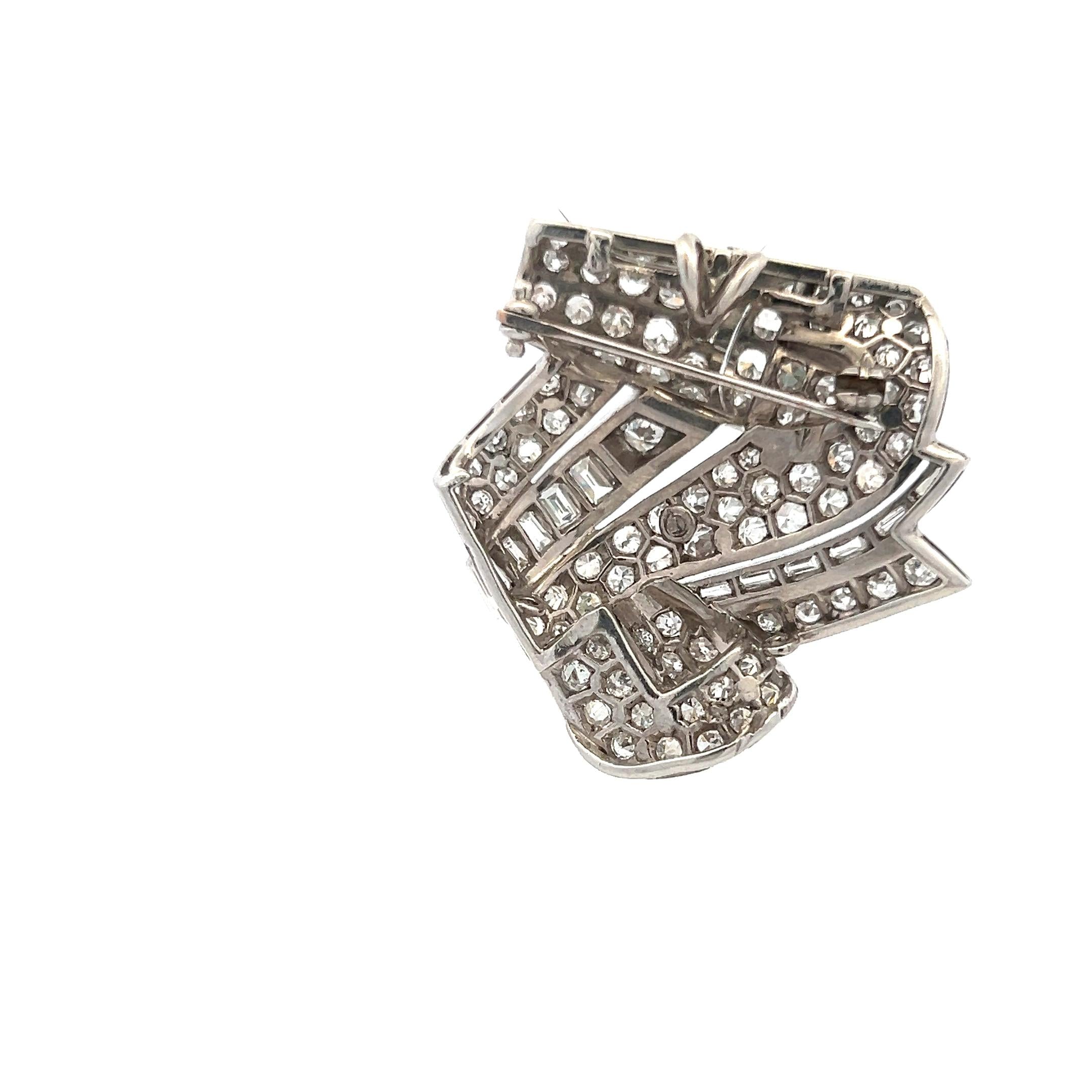 6.00 Carat Round Brilliant and Emerald Cut G SI1 Diamond Platinum Pin Brooch