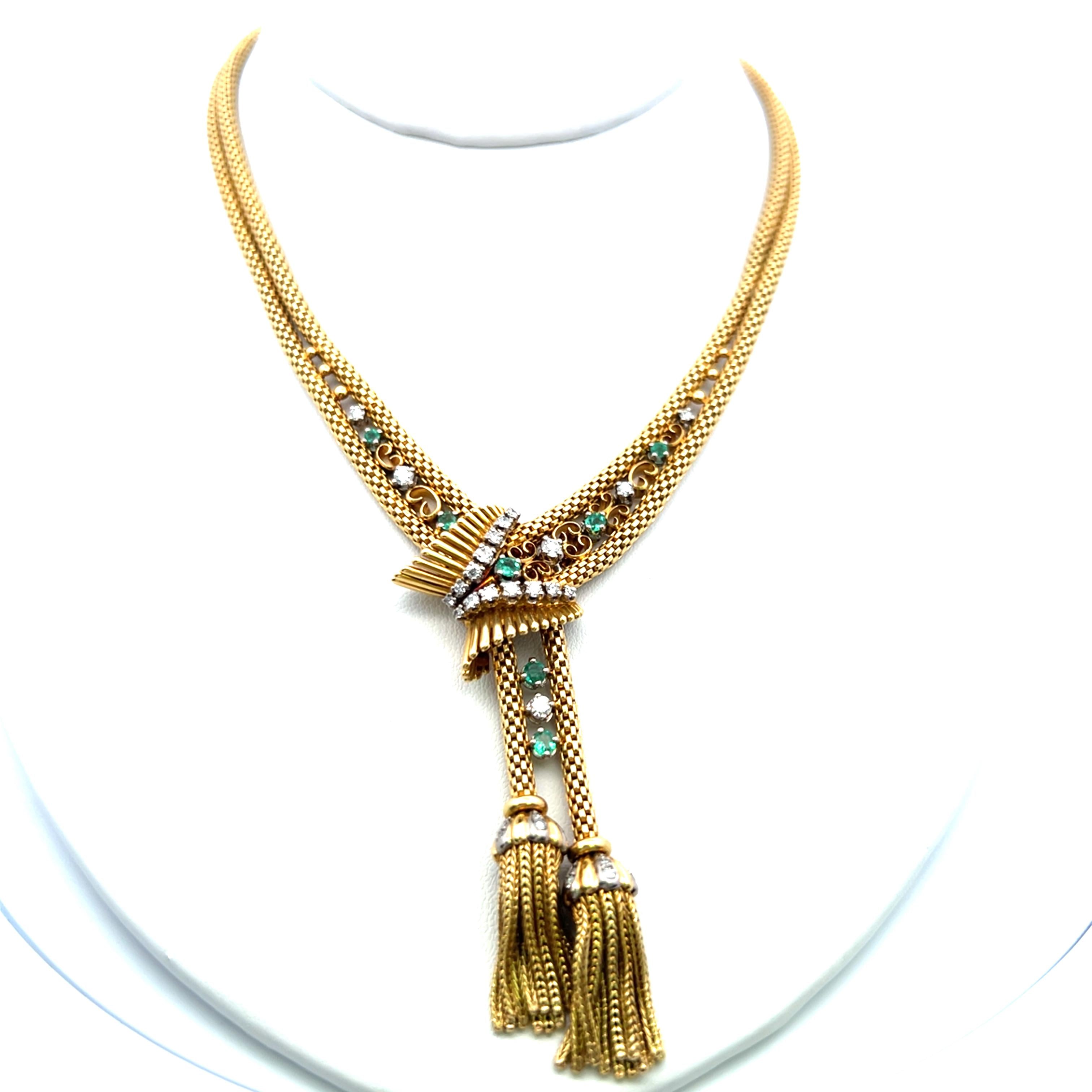 1.10 Carat Round Brilliant Diamond 0.35 Carat Emerald  18K YG Choker Necklace