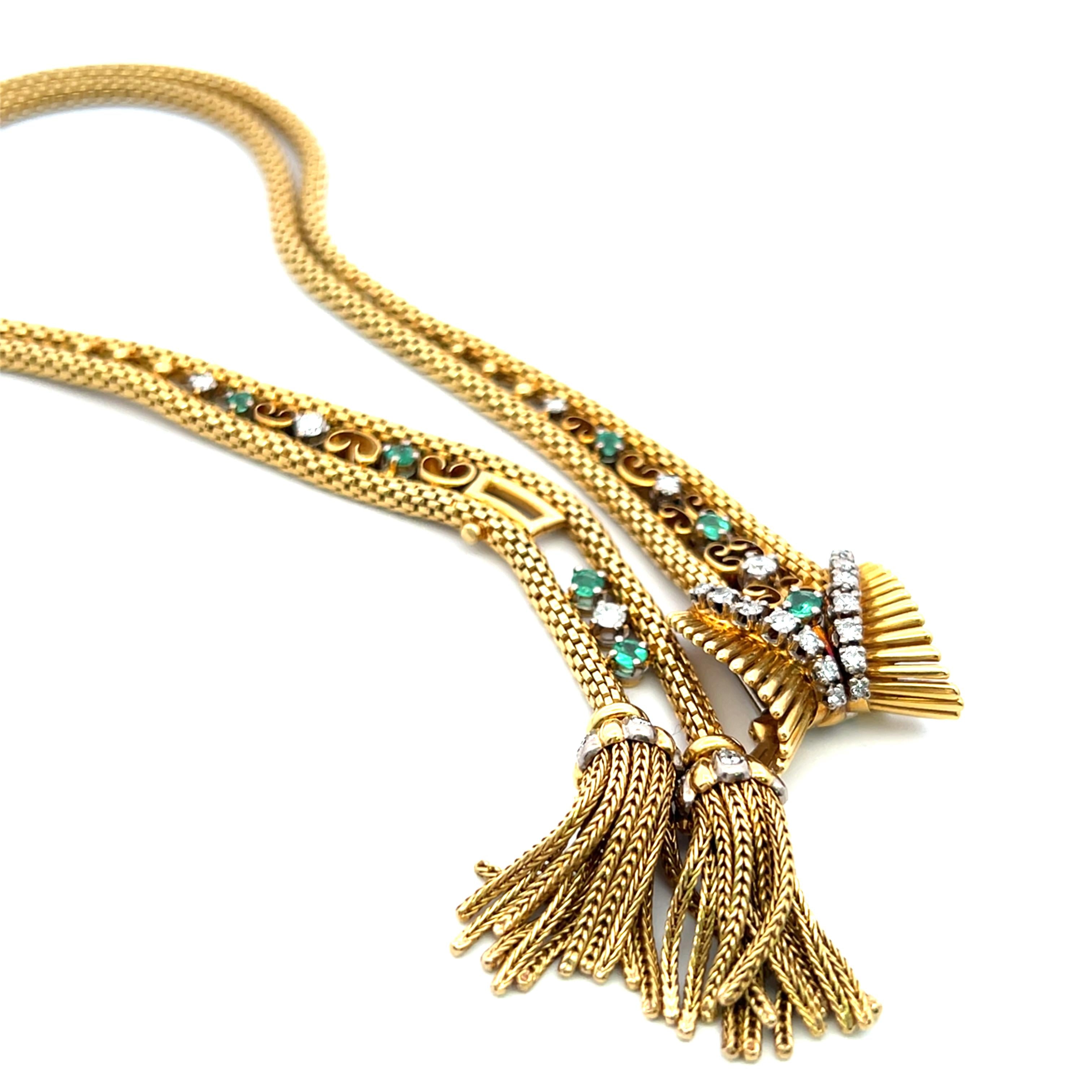 1.10 Carat Round Brilliant Diamond 0.35 Carat Emerald  18K YG Choker Necklace