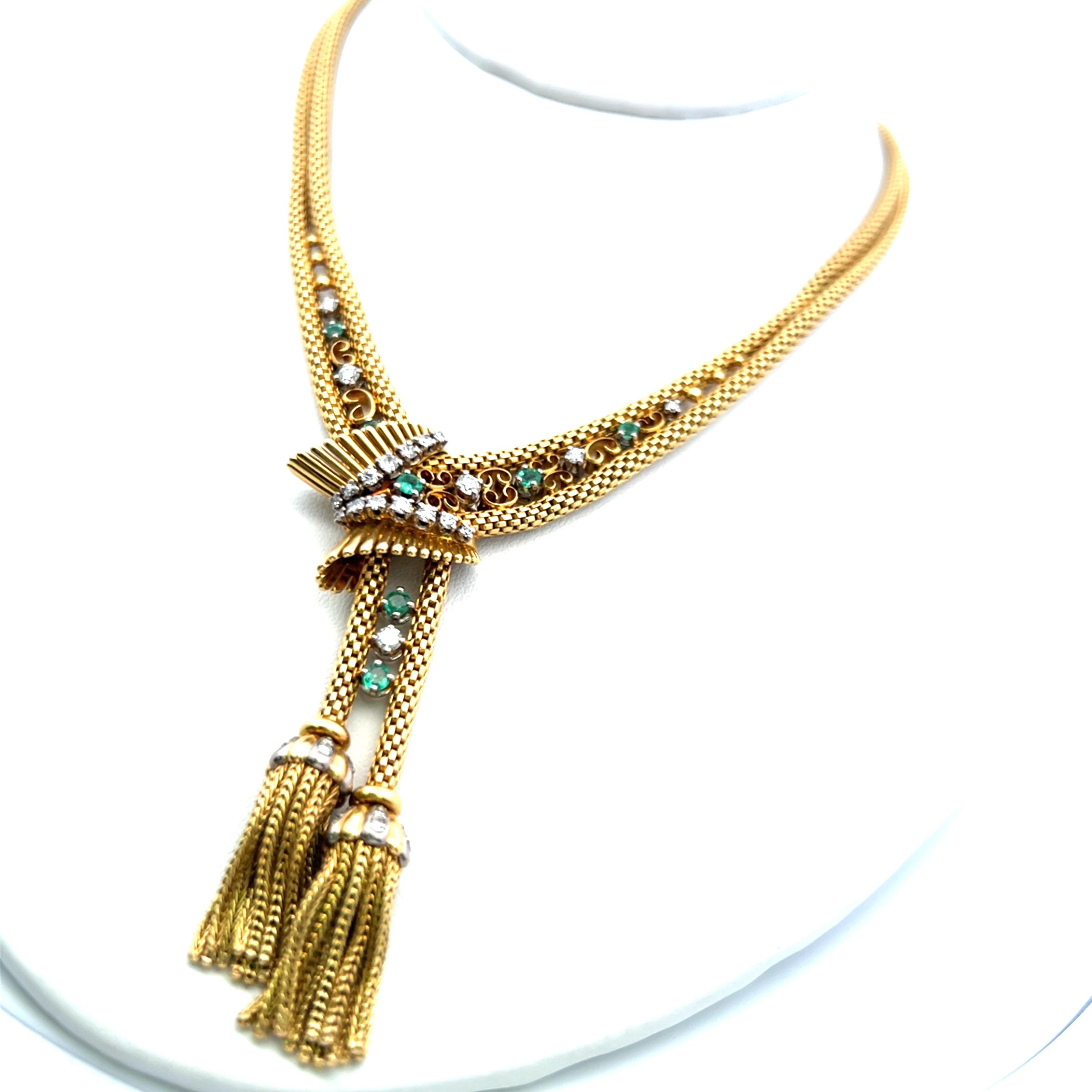 1.10 Carat Round Brilliant Diamond 0.35 Carat Emerald  18K YG Choker Necklace