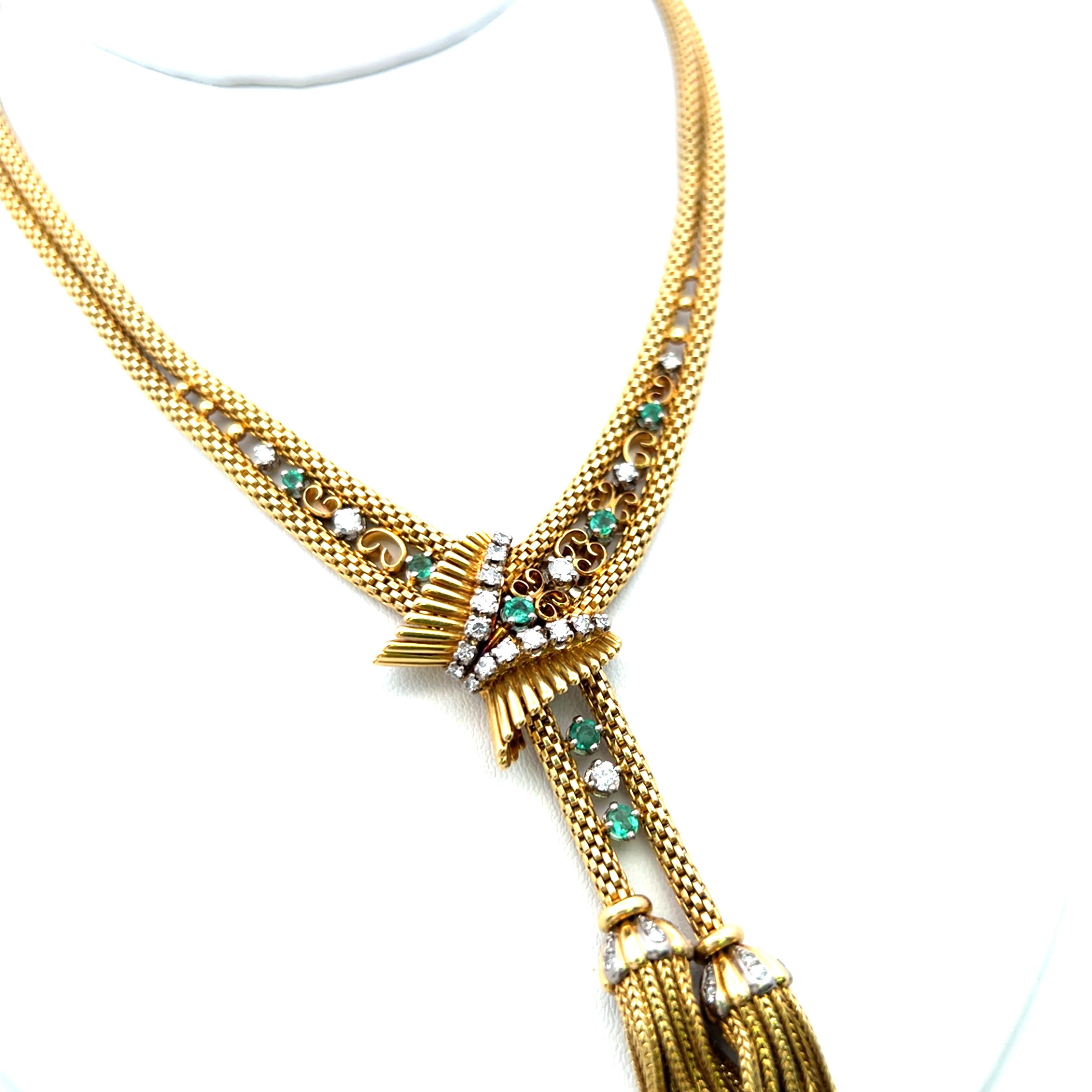 1.10 Carat Round Brilliant Diamond 0.35 Carat Emerald  18K YG Choker Necklace