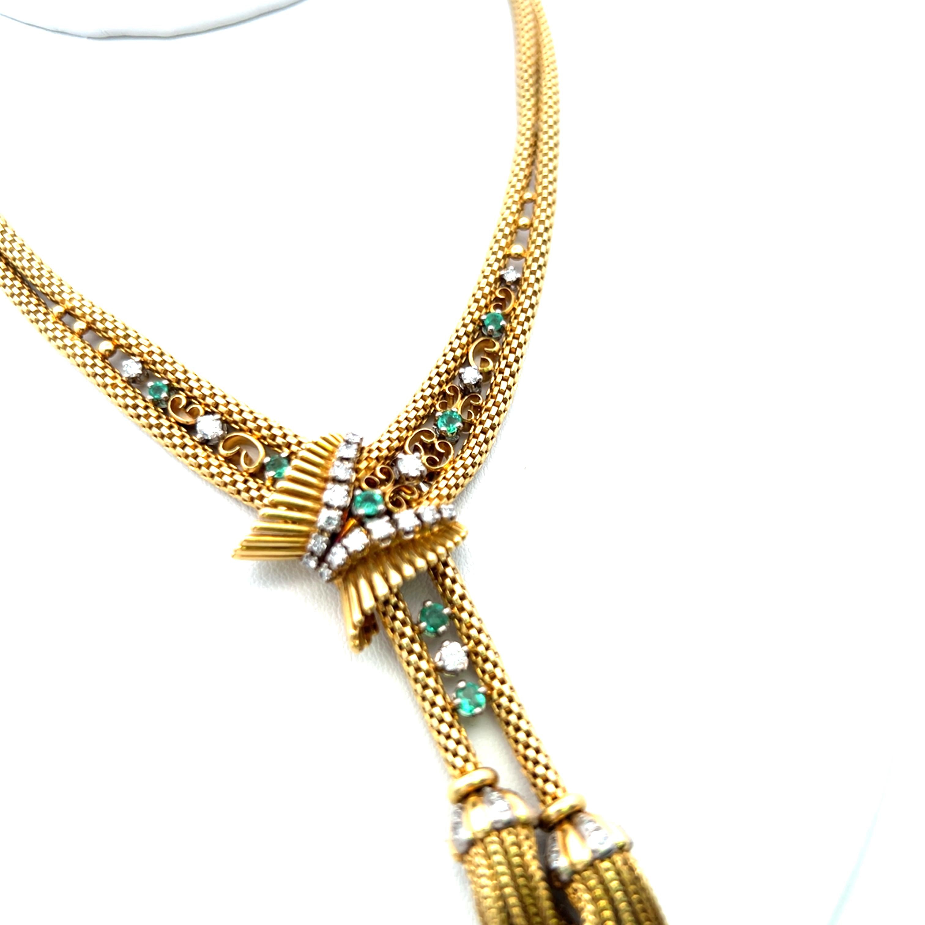 1.10 Carat Round Brilliant Diamond 0.35 Carat Emerald  18K YG Choker Necklace