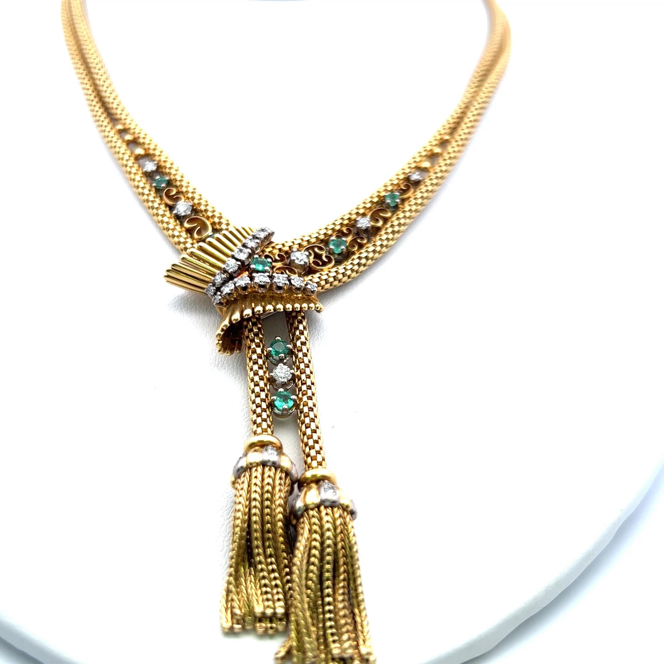 1.10 Carat Round Brilliant Diamond 0.35 Carat Emerald  18K YG Choker Necklace