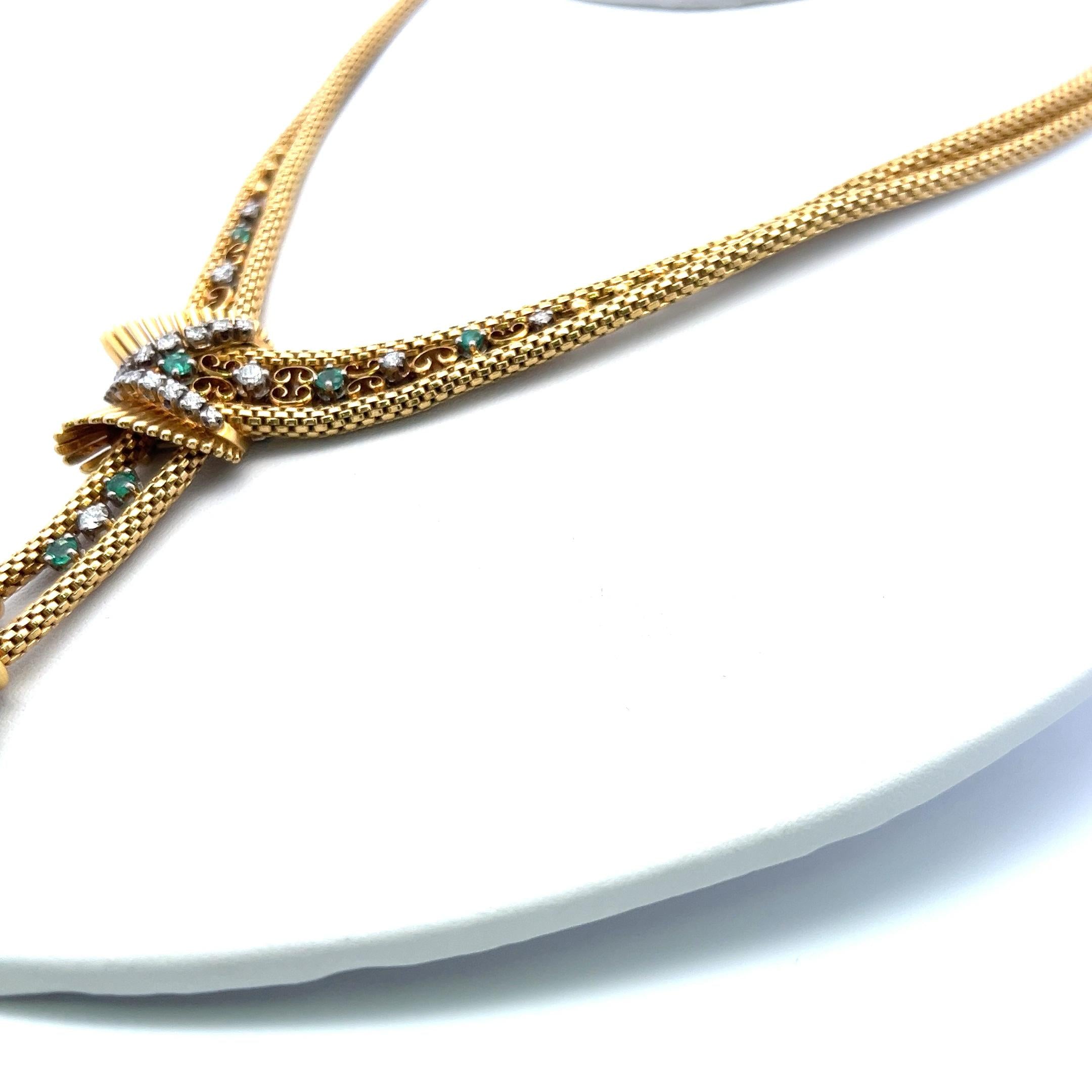 1.10 Carat Round Brilliant Diamond 0.35 Carat Emerald  18K YG Choker Necklace