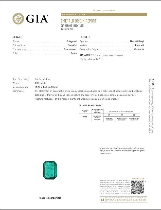 3.36 Carat Emerald 0.60 Carat Triangular Shape Diamond Platinum Engagement Ring