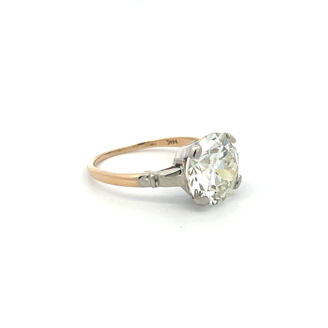 3.29 Carat Old European Cut Q VS2 Diamond Two Tone Gold/Platinum Engagement Ring