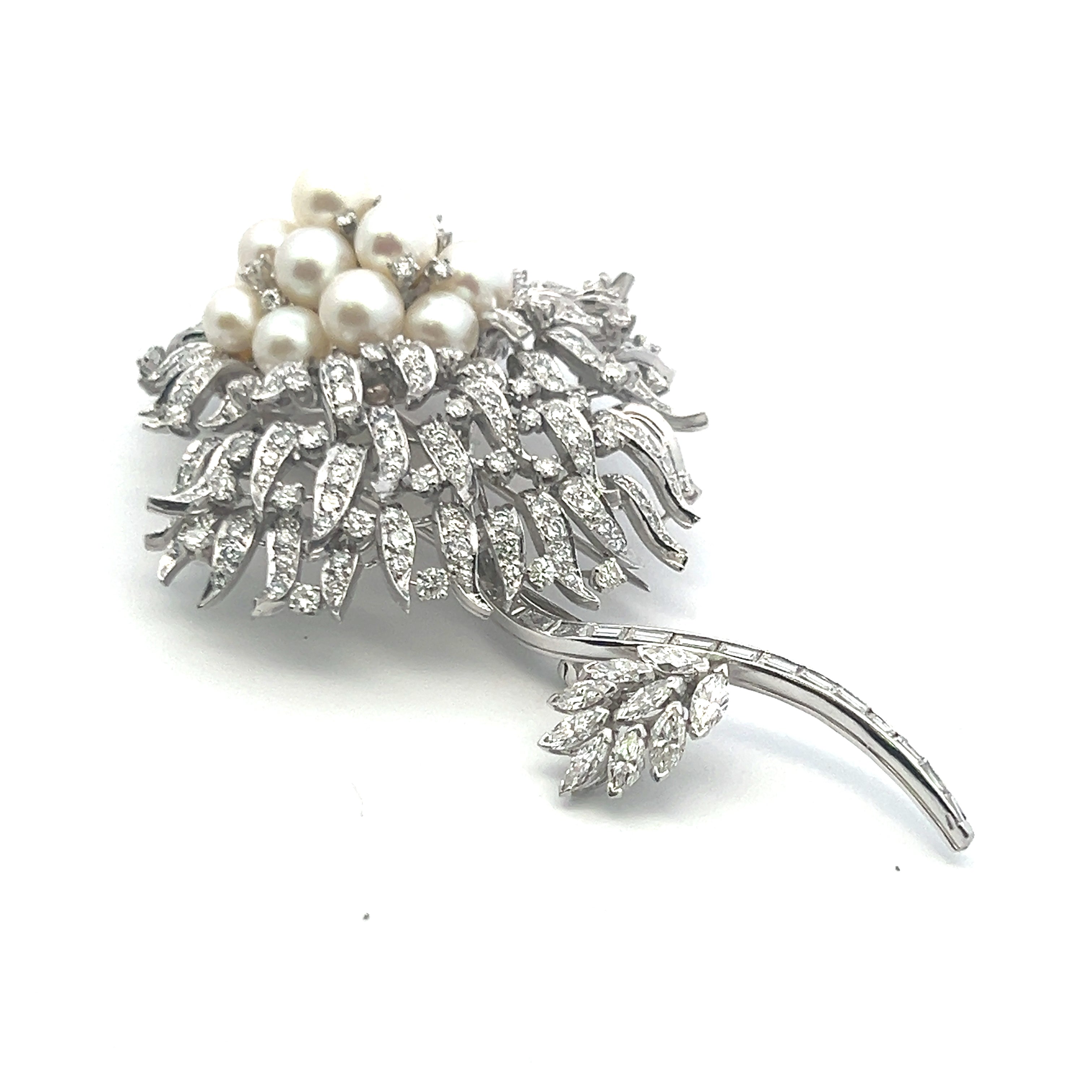 3.15 Carat Mixed Cut H VS1 Diamond White Platinum Pearl Pin