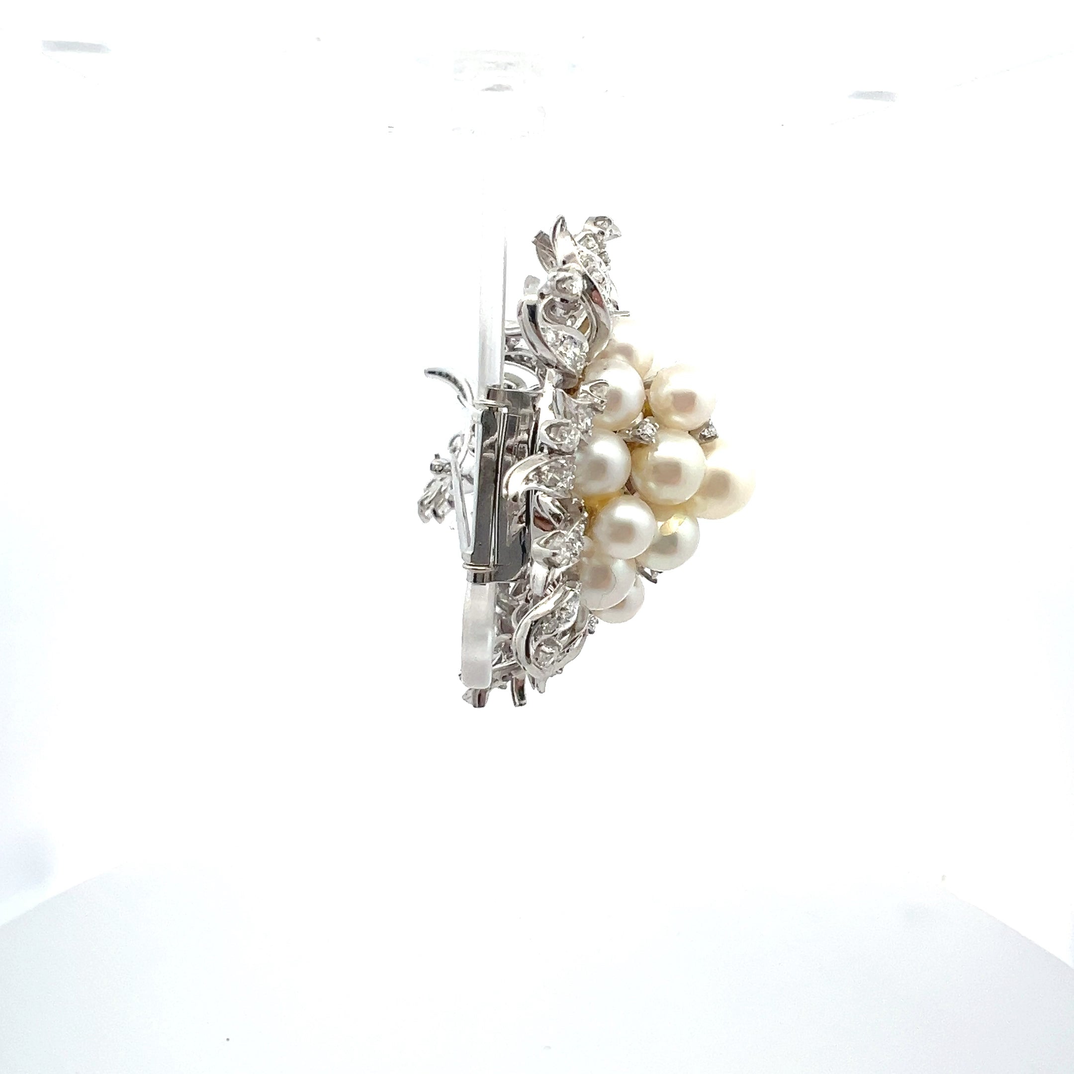 3.15 Carat Mixed Cut H VS1 Diamond White Platinum Pearl Pin