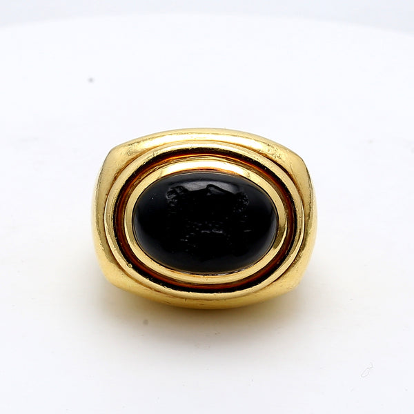David Webb Vintage 41.20 Grams Black Gemstone 18 Karat Yellow Gold Cocktail Ring