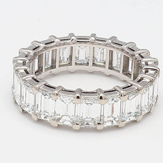 7.50 Carat Emerald Cut E VS1 Diamond Platinum Eternity Band Ring