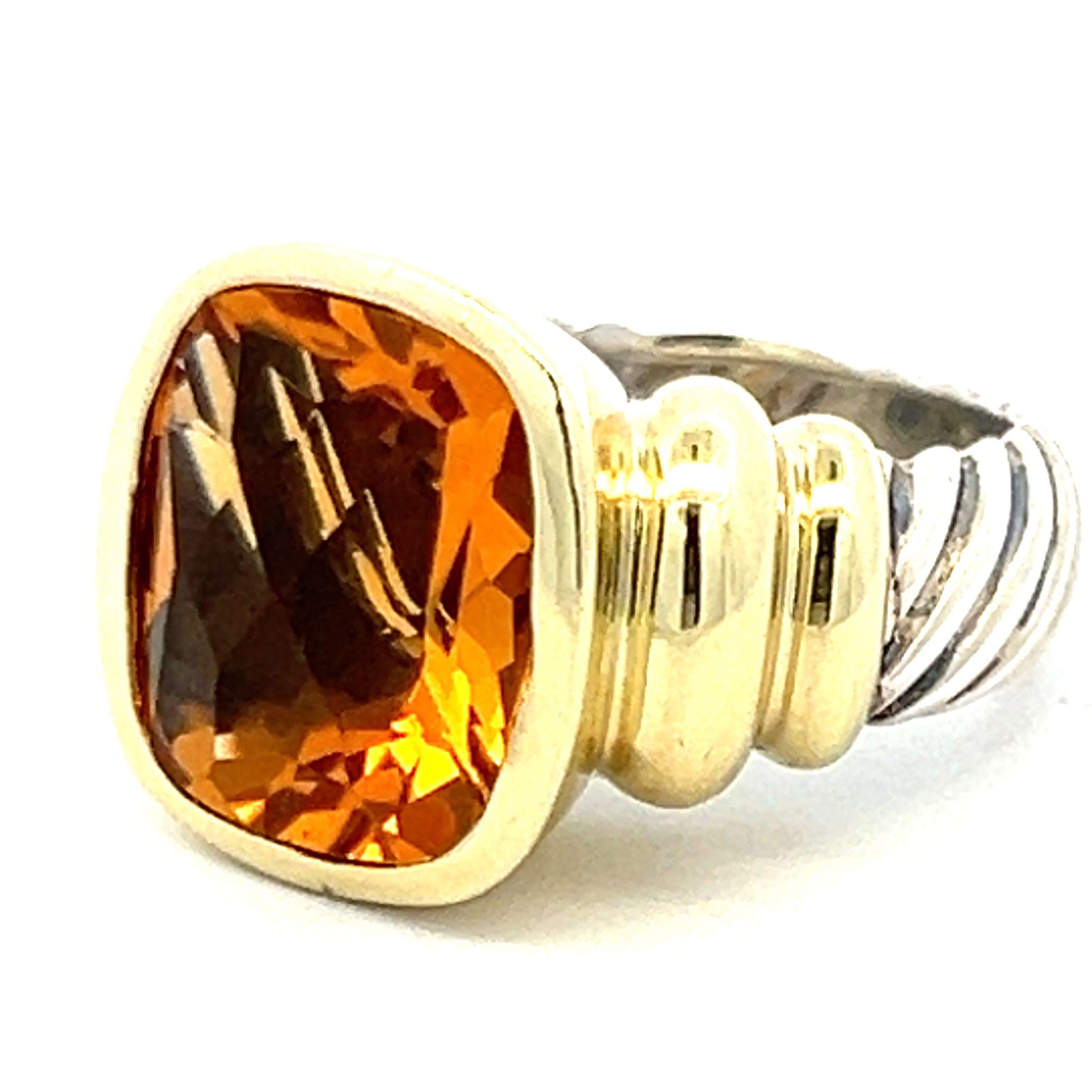 David Yurman 9.00 Carat Citrine 14 Karat Two Tone Gold/Silver Cocktail Ring