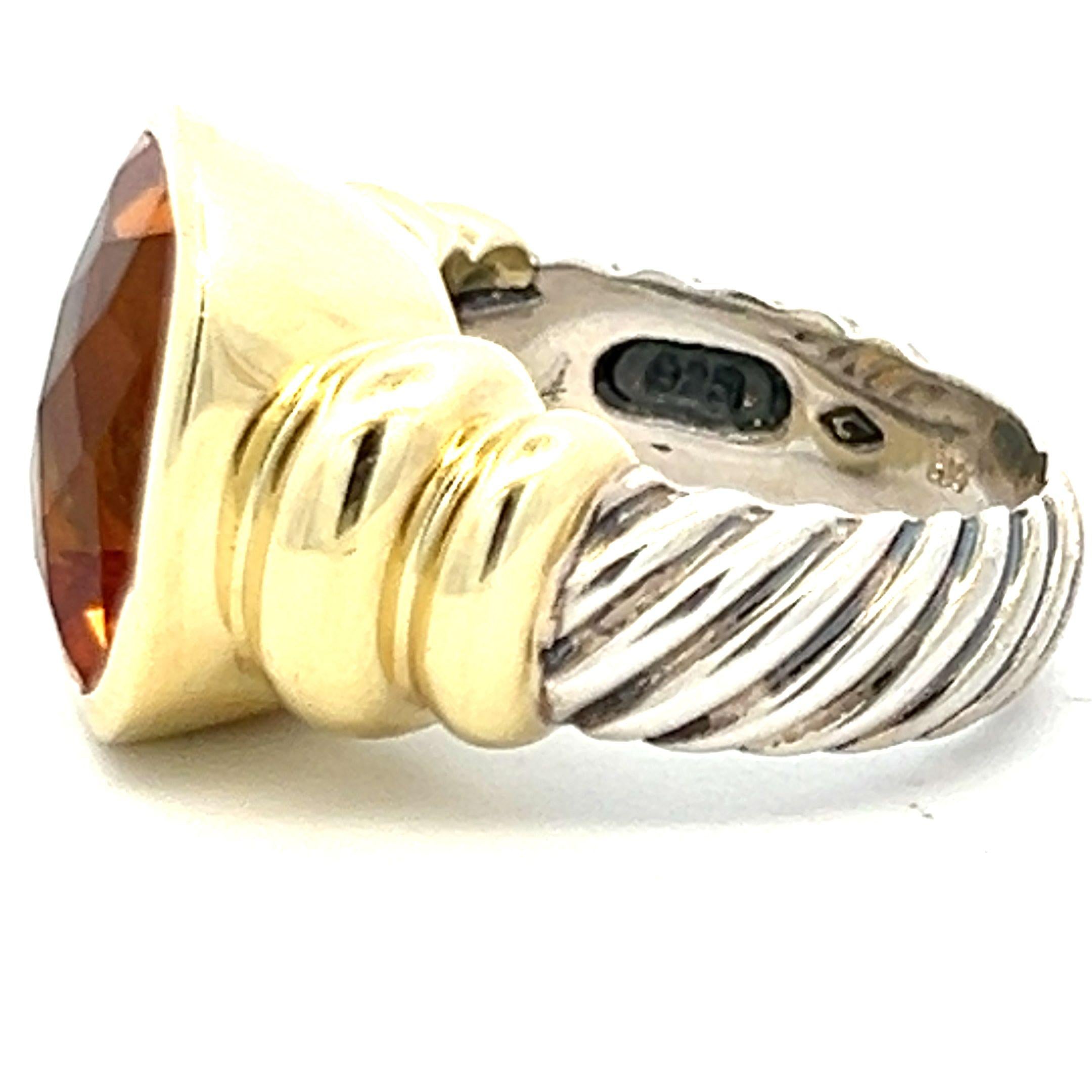 David Yurman 9.00 Carat Citrine 14 Karat Two Tone Gold/Silver Cocktail Ring