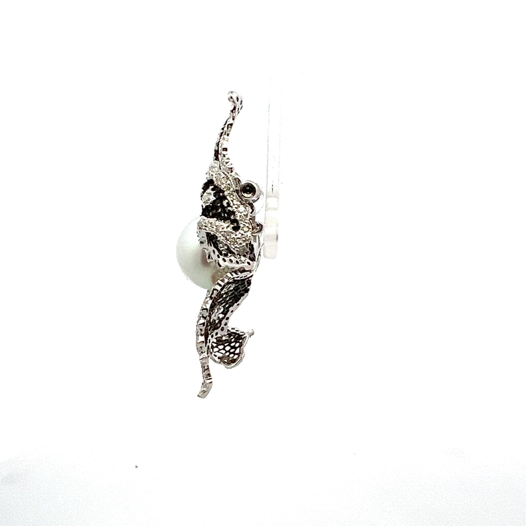 2.00 Carat Round Brilliant F VS1 Diamond 1.00 Carat Pearl 18 Karat White Gold Brooch