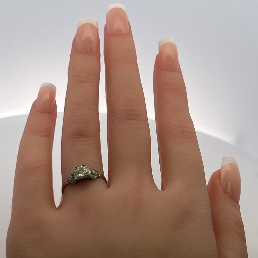 0.68 Carat Old European Cut J VS-SI Diamond Platinum Art Deco Ring