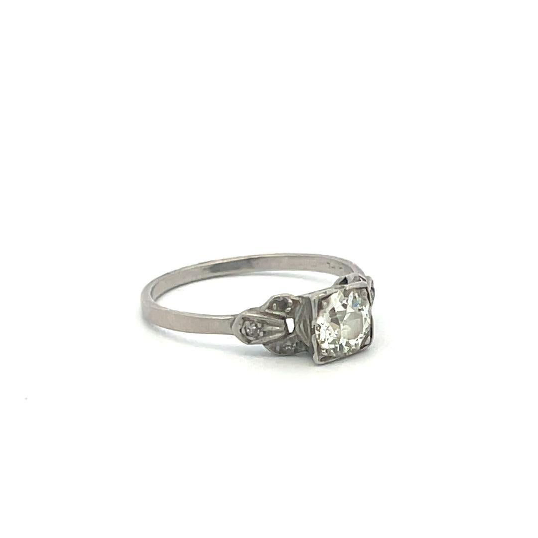 0.68 Carat Old European Cut J VS-SI Diamond Platinum Art Deco Ring