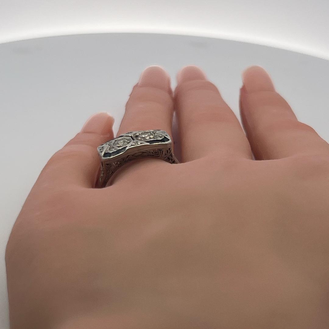0.50 Carat Old European Diamond 0.25 Carat Sapphire Platinum Art Deco Ring
