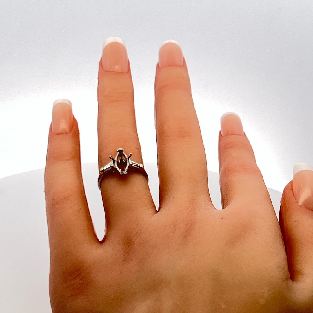 0.12 Carat Tapered Baguette Shape Diamond 18 Karat White Gold Semi Mount Ring