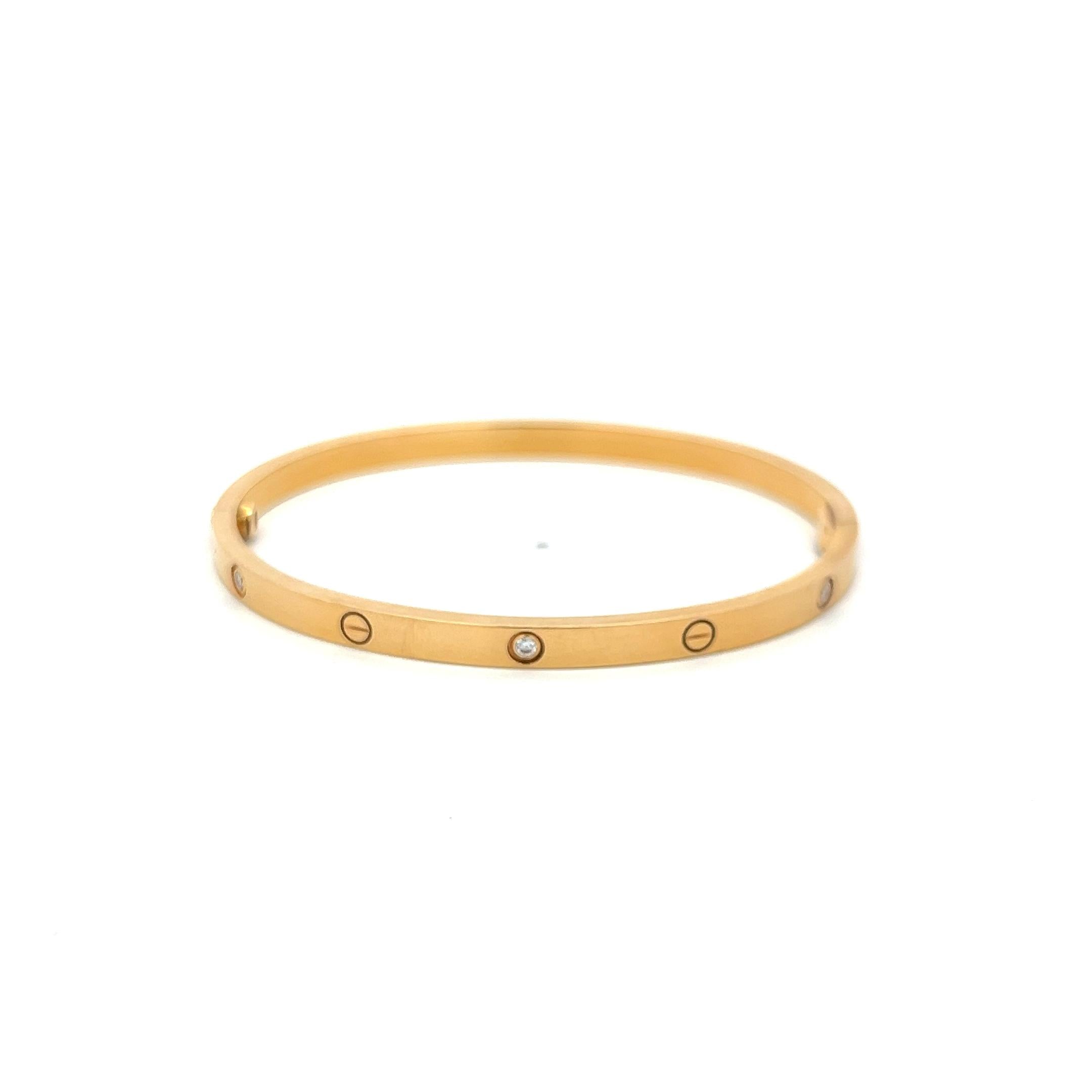 Cartier 0.15 Carat Round Diamond 18K Yellow Gold Love Bracelet with Cert Size 16
