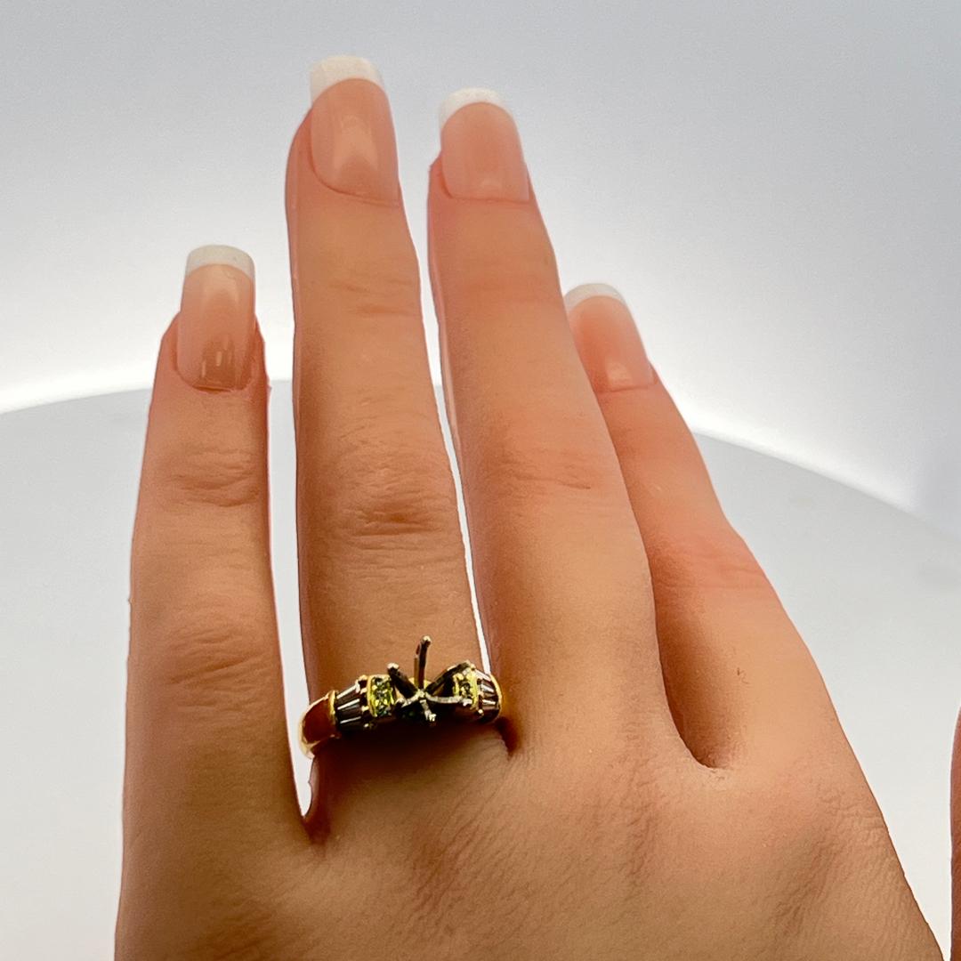 0.33 Carat Tapered Baguette and Round Diamond 14K Yellow Gold Semi Mount Ring