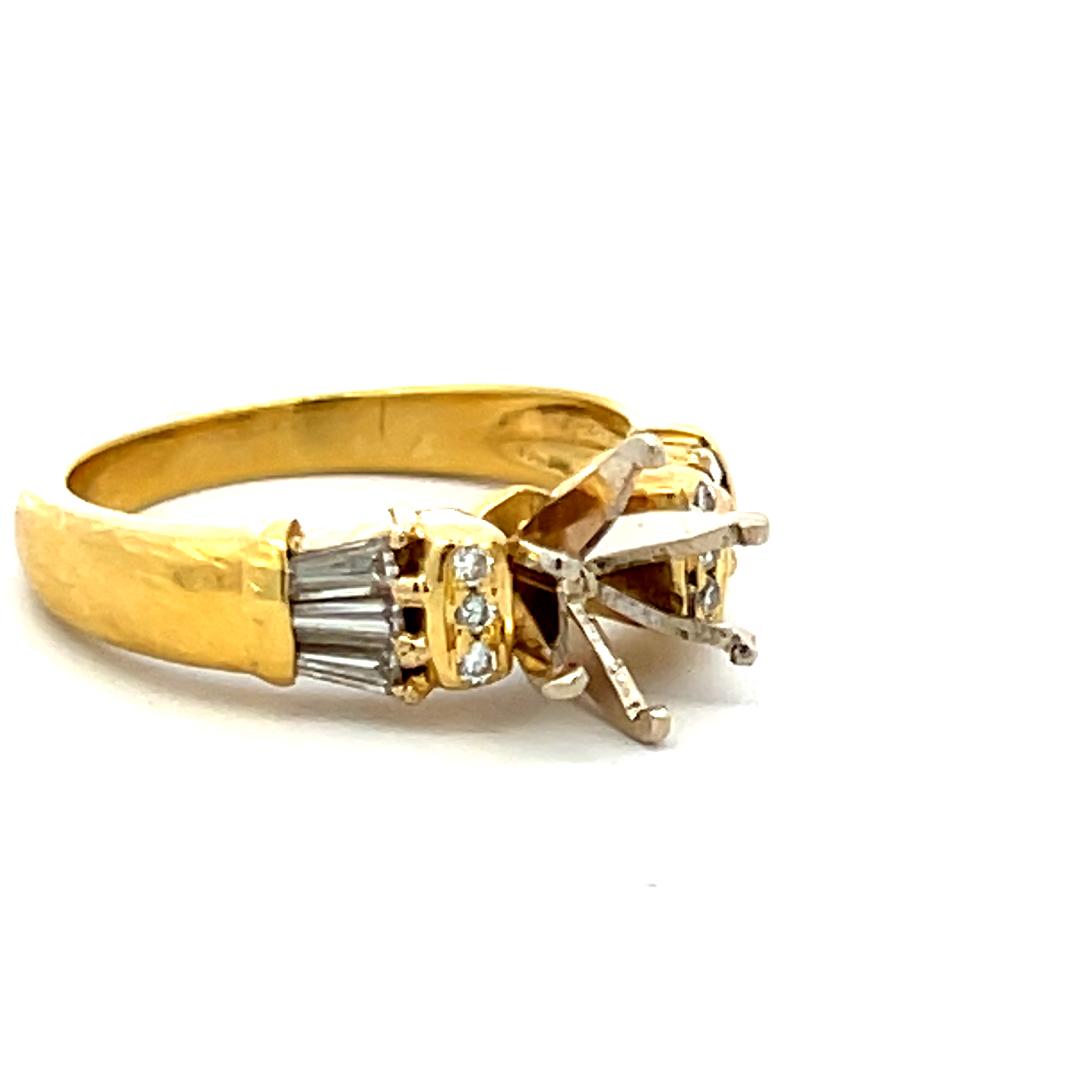 0.33 Carat Tapered Baguette and Round Diamond 14K Yellow Gold Semi Mount Ring