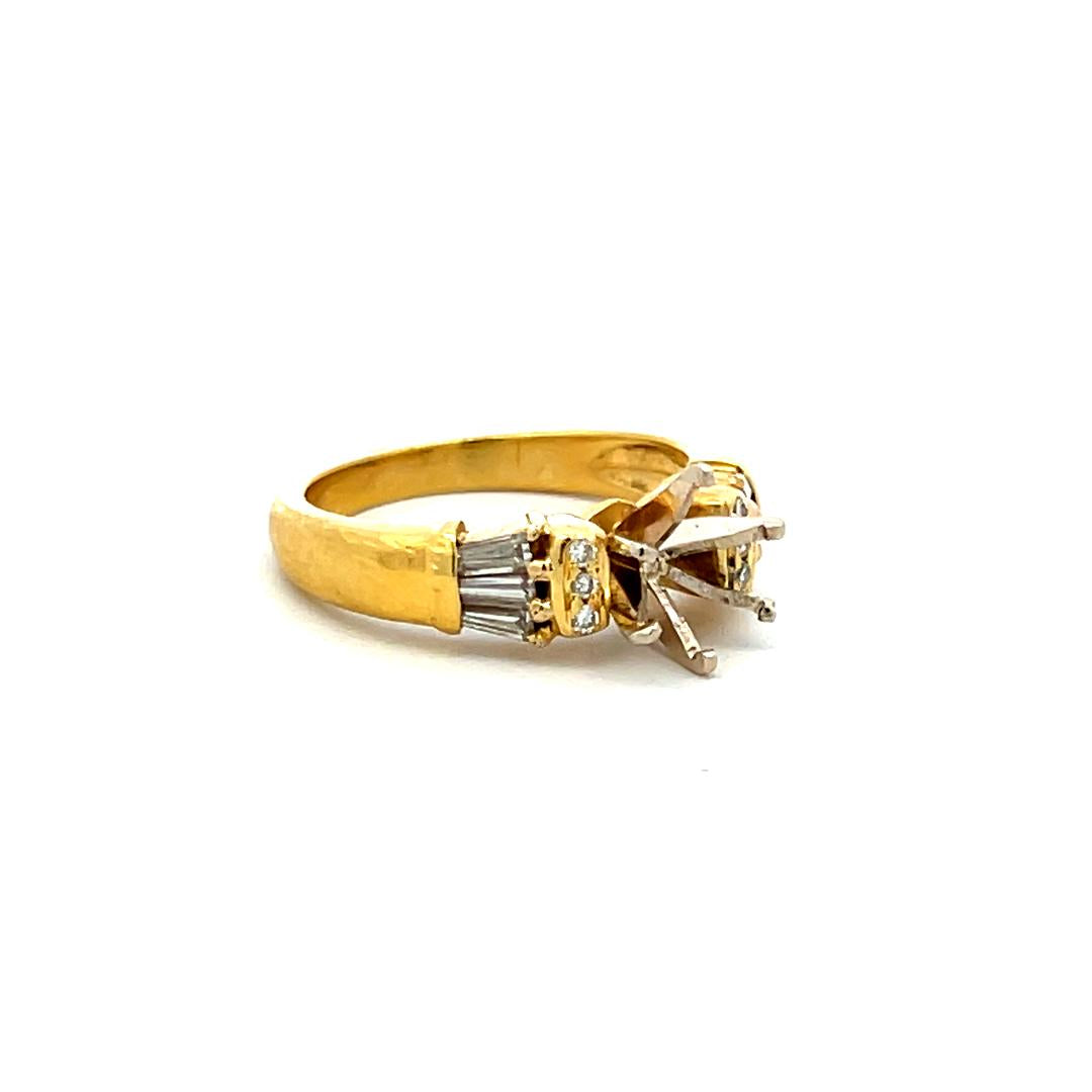 0.33 Carat Tapered Baguette and Round Diamond 14K Yellow Gold Semi Mount Ring