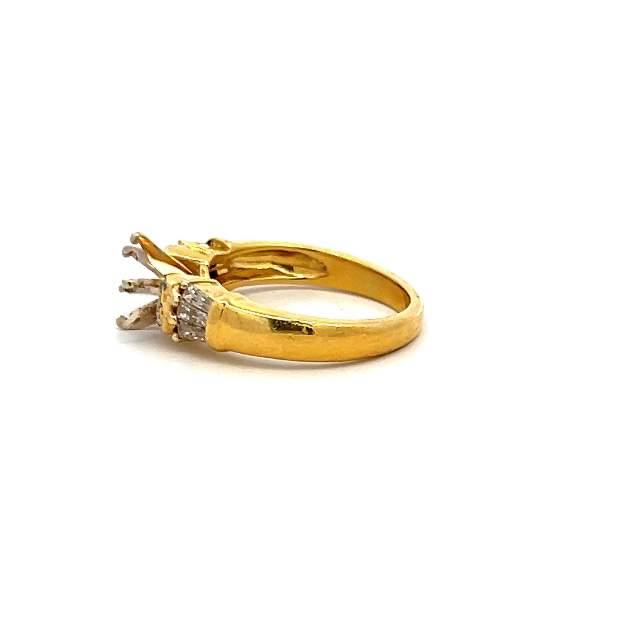 0.33 Carat Tapered Baguette and Round Diamond 14K Yellow Gold Semi Mount Ring
