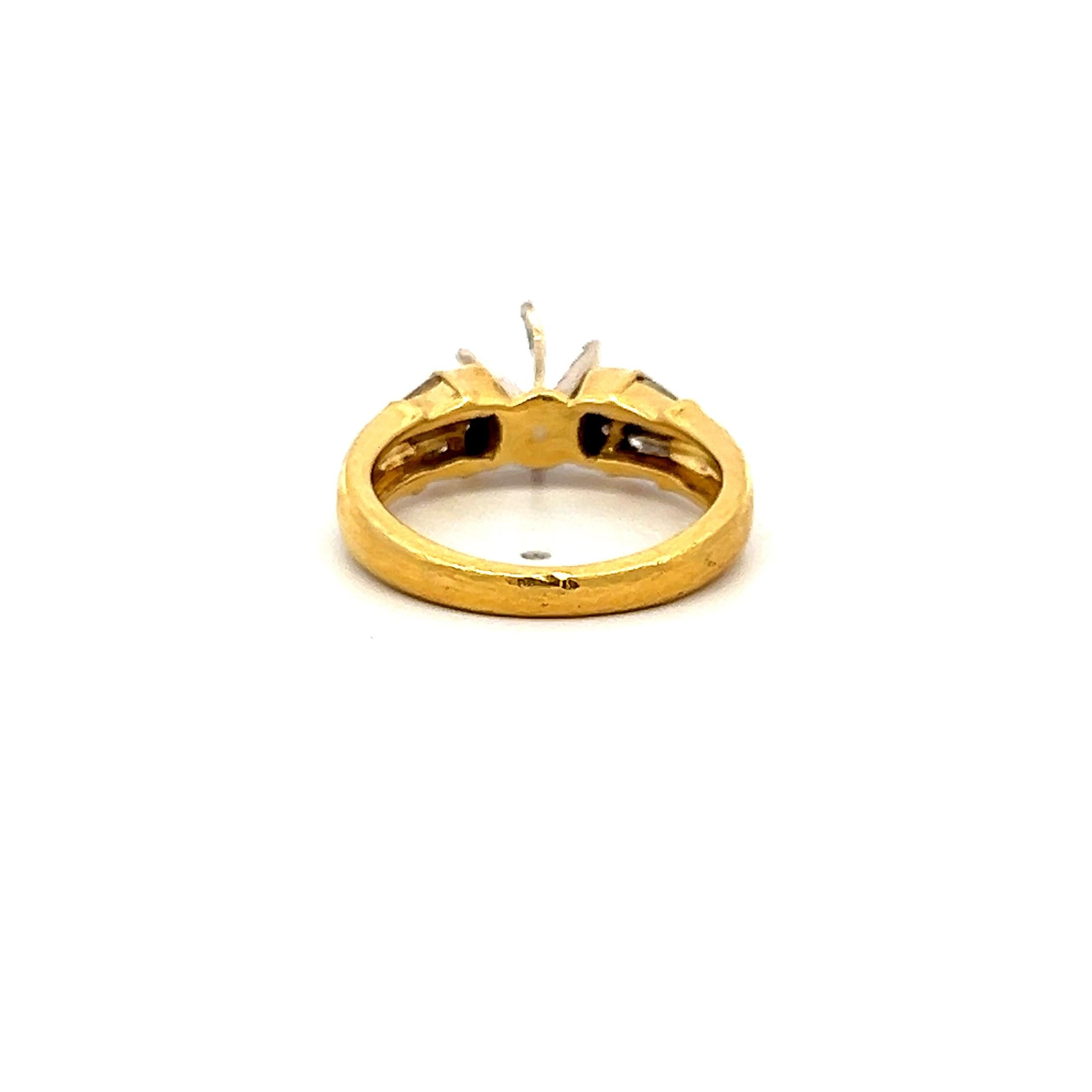 0.33 Carat Tapered Baguette and Round Diamond 14K Yellow Gold Semi Mount Ring