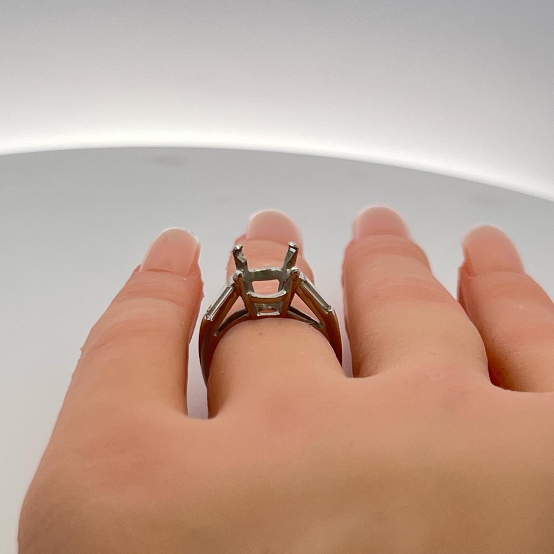 0.30 Carat Tapered Baguette Shape G VS Diamond Platinum Semi Mount Ring