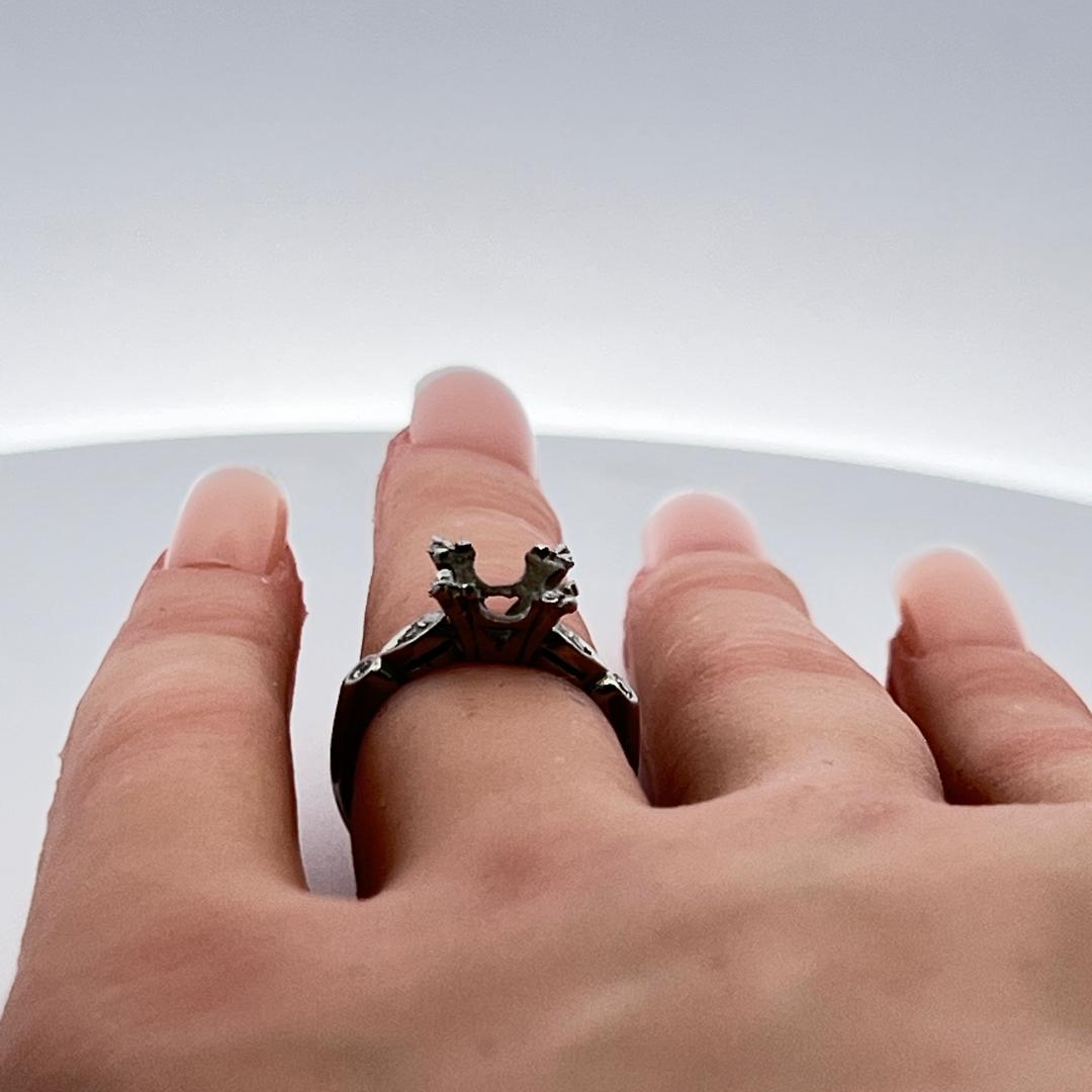 0.10 Carat Old European Cut H SI Diamond Platinum Semi Mount Ring