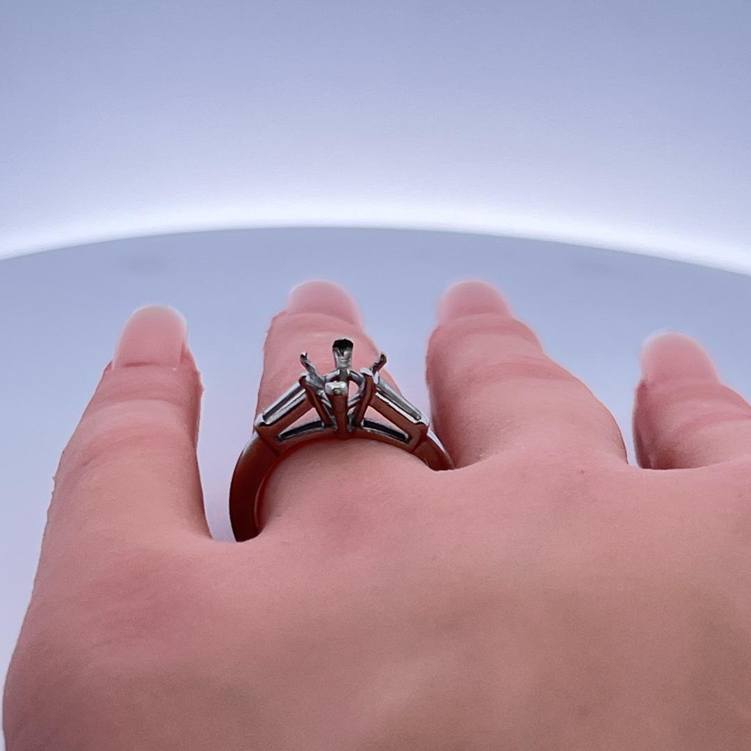 0.30 Carat Tapered Baguette Shape H VS Diamond Platinum Semi Mount Ring