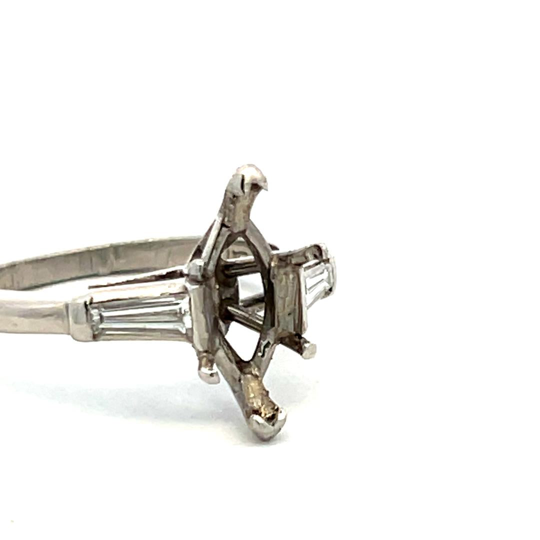 0.30 Carat Tapered Baguette Shape H VS Diamond Platinum Semi Mount Ring