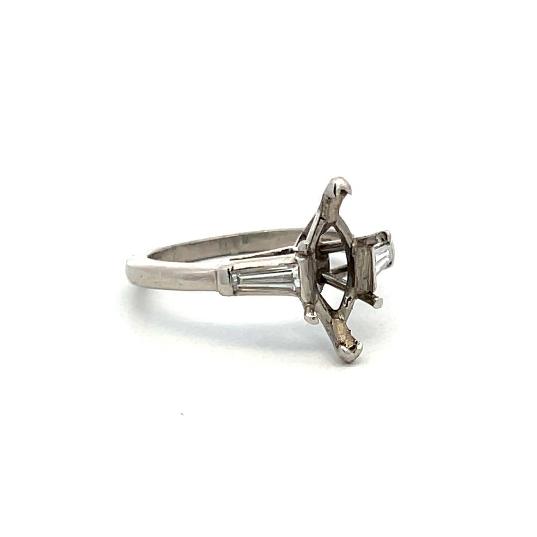 0.30 Carat Tapered Baguette Shape H VS Diamond Platinum Semi Mount Ring