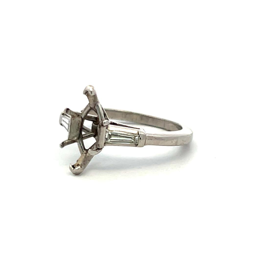 0.30 Carat Tapered Baguette Shape H VS Diamond Platinum Semi Mount Ring