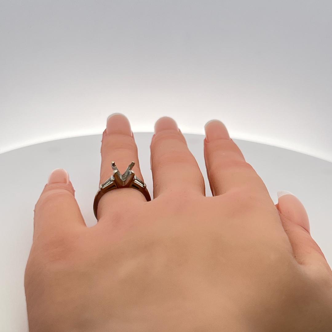 0.10 Carat Tapered Baguette Diamond 14 Karat White Gold Semi Mount Ring