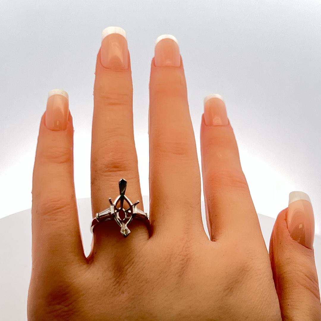 0.40 Carat Tapered Baguette Shape Diamond 14 Karat White Gold Semi Mount Ring