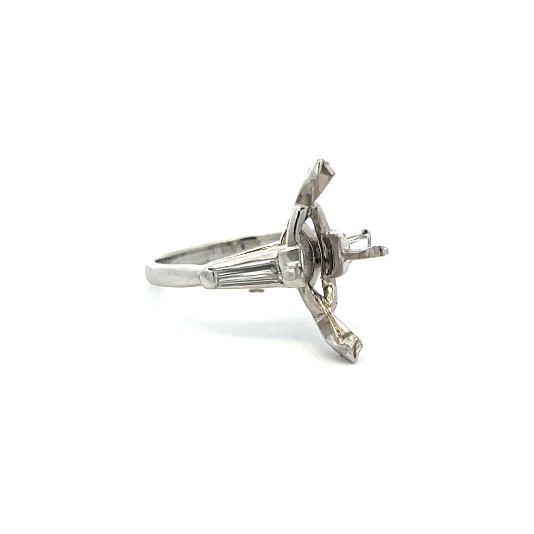 0.30 Carat Tapered Baguette Shape H VS Diamond Platinum Semi Mount Ring