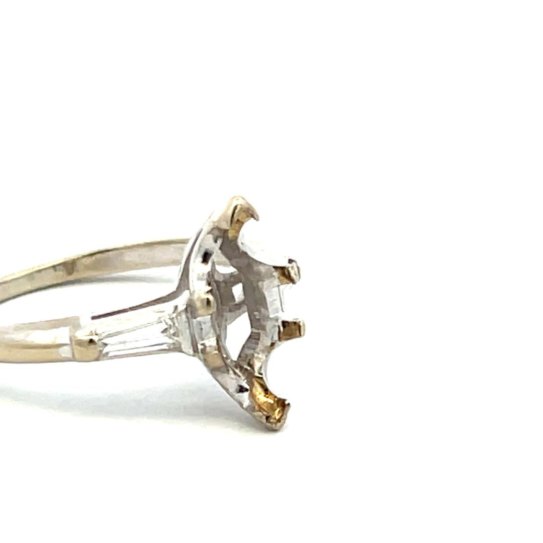 0.14 Carat Tapered Baguette Shape Diamond 14 Karat White Gold Semi Mount Ring