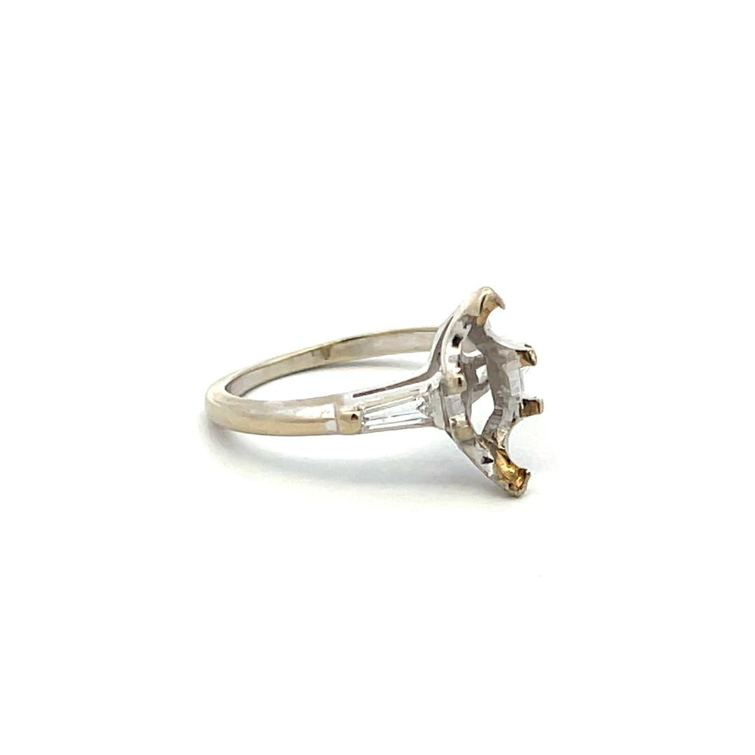0.14 Carat Tapered Baguette Shape Diamond 14 Karat White Gold Semi Mount Ring