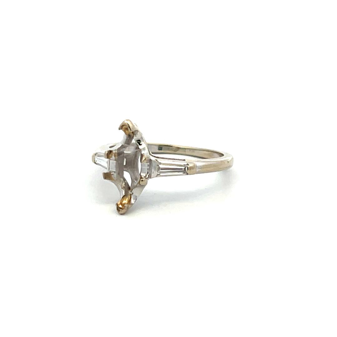 0.14 Carat Tapered Baguette Shape Diamond 14 Karat White Gold Semi Mount Ring
