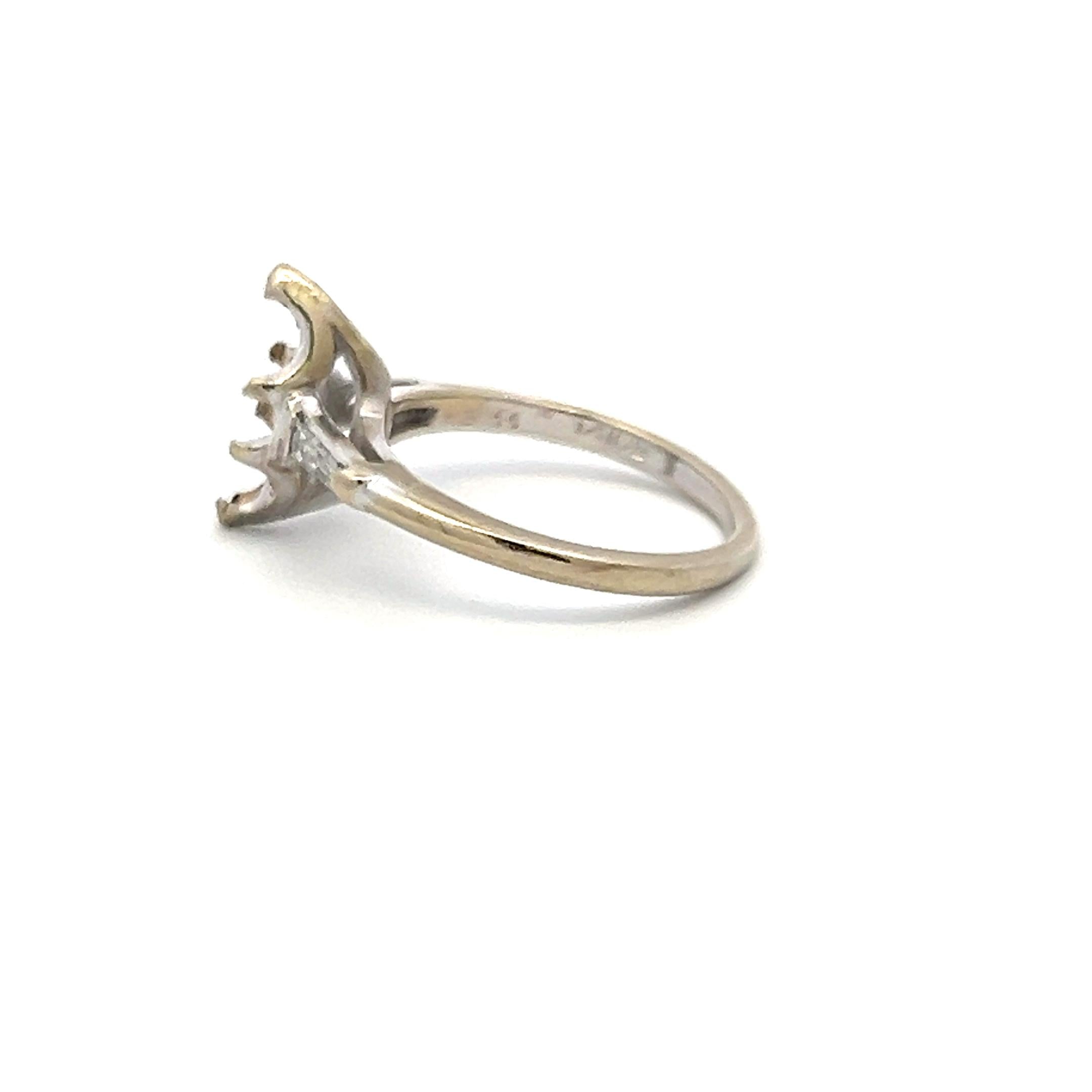 0.14 Carat Tapered Baguette Shape Diamond 14 Karat White Gold Semi Mount Ring