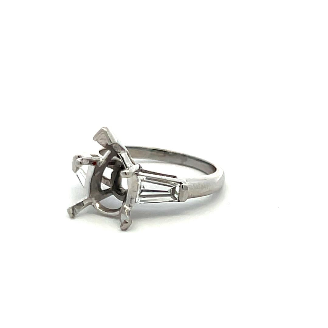 0.70 Carat Tapered Baguette Shape F VS Diamond Platinum Semi Mount Ring