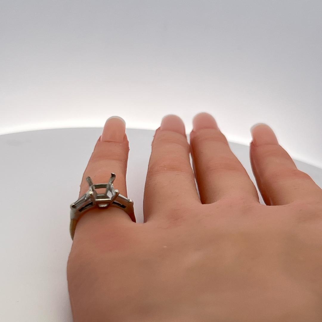 0.25 Carat Tapered Baguette Shape Diamond 14 Karat White Gold Semi Mount Ring