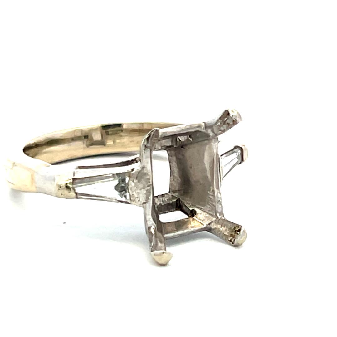 0.25 Carat Tapered Baguette Shape Diamond 14 Karat White Gold Semi Mount Ring
