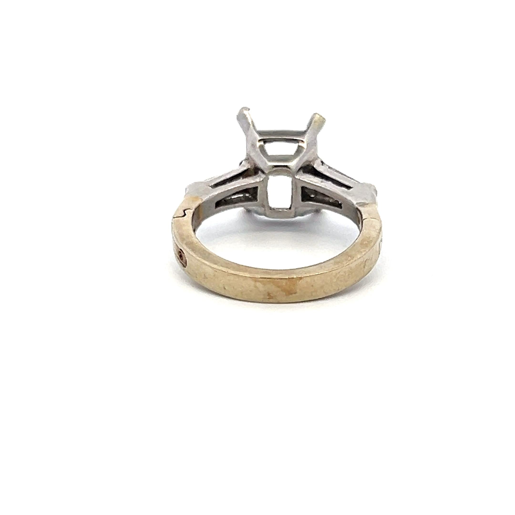 0.25 Carat Tapered Baguette Shape Diamond 14 Karat White Gold Semi Mount Ring